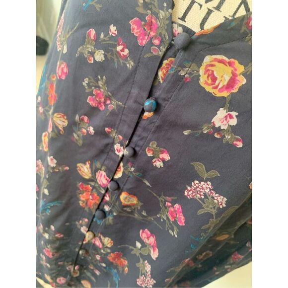 Lucky Brand Womens  Long Sleeve Button-Front Floral Boho Peasant Gray Top - Picture 4 of 9